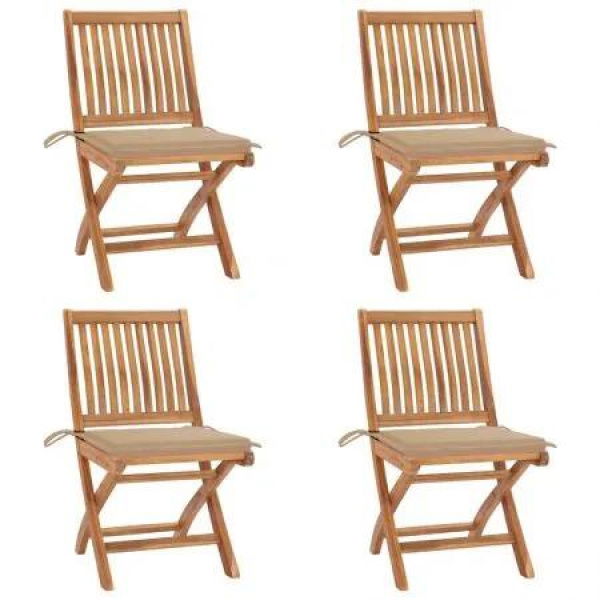 Folding Garden Chairs with Cushions 4 pcs Solid Teak Wood