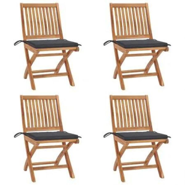 Folding Garden Chairs with Cushions 4 pcs Solid Teak Wood