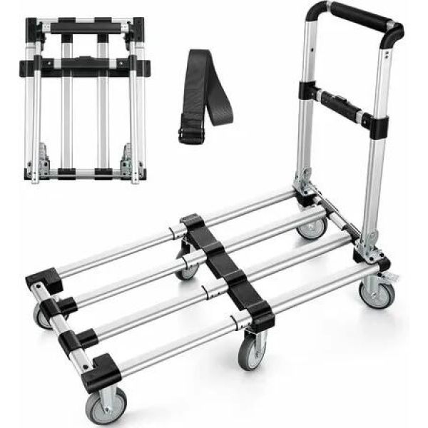 Folding Hand Truck, Portable Compact Push Cart Dolly, 360LBS Load Heavy Duty Platform Truck for Shopping, Traveling, Moving, Warehouse