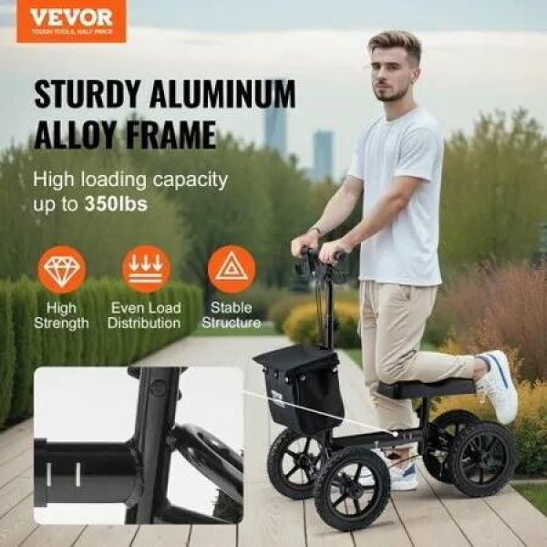 Folding Knee Scooter Aluminum Steerable Knee Walker with Height-Adjustable Handlebar & Knee Pad 12' All-Terrain Wheels Dual Brakes Leg Recovery Scooter