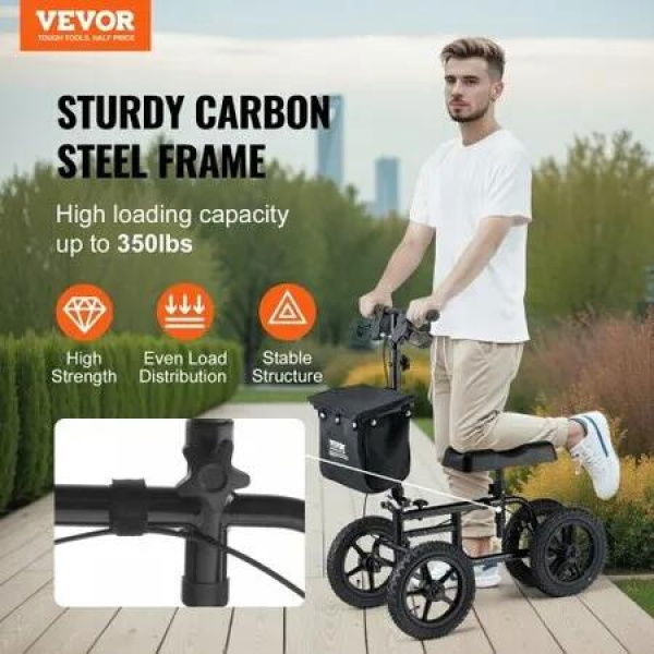 Folding Knee Scooter Carbon Steel Steerable Knee Walker with Height-Adjustable Handlebar & Knee Pad 12' All-Terrain Wheel Dual Brakes Leg Recovery Scooter