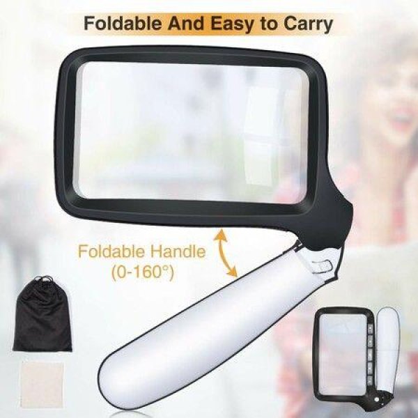 Folding Magnifying Glass With Light 2X Magnified Glass 5 Dimmable LED Lighted For Reading Handheld Rectangular Magnifier For Older People