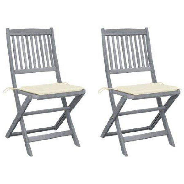 Folding Outdoor Chairs 2 Pcs With Cushions Solid Acacia Wood