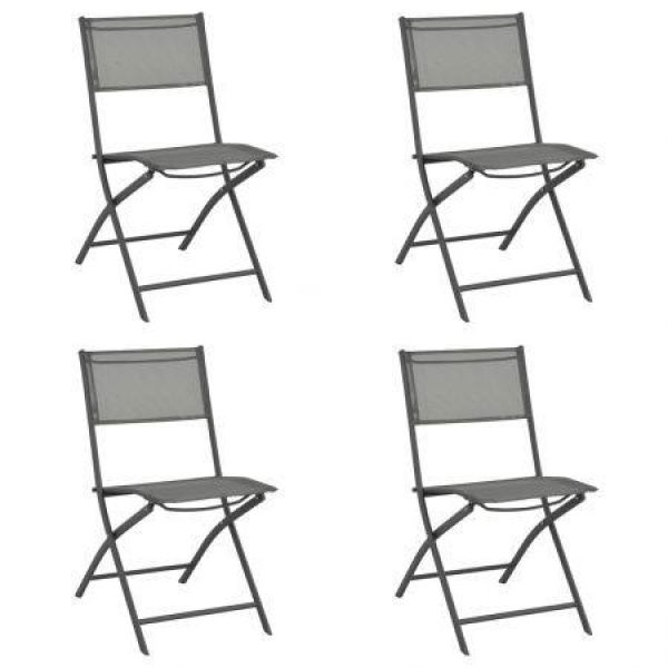 Folding Outdoor Chairs 4 Pcs Grey Steel And Textilene