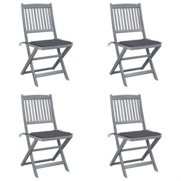 Folding Outdoor Chairs 4 Pcs With Cushions Solid Acacia Wood