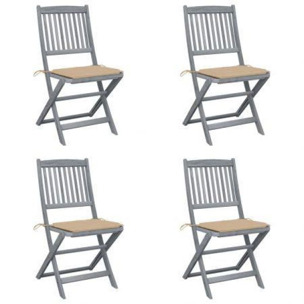 Folding Outdoor Chairs 4 Pcs With Cushions Solid Acacia Wood