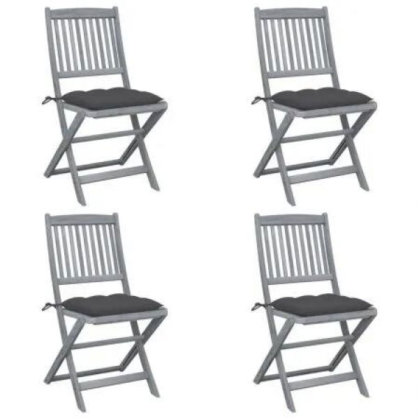 Folding Outdoor Chairs 4 pcs with Cushions Solid Acacia Wood