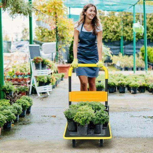 Folding Push Cart Dolly With 360-Degree Swivel Wheels For Garage/Warehouse.