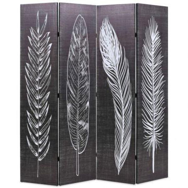 Folding Room Divider 160x170 Cm Feathers Black And White