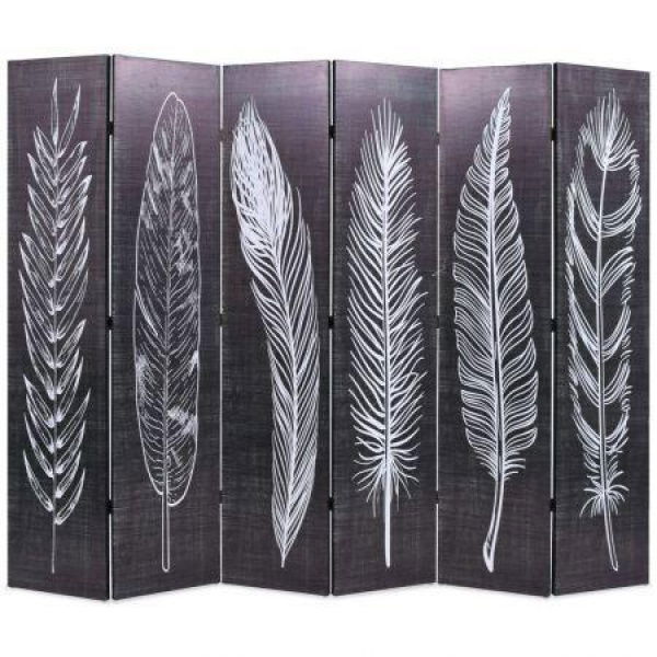 Folding Room Divider 228x170 Cm Feathers Black And White