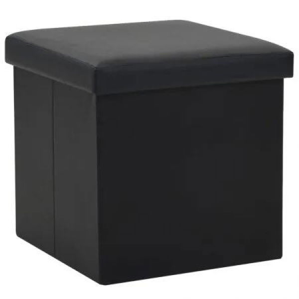 Folding Storage Stool Black Faux Leather