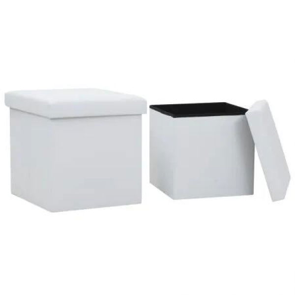 Folding Storage Stools 2 pcs White Faux Leather