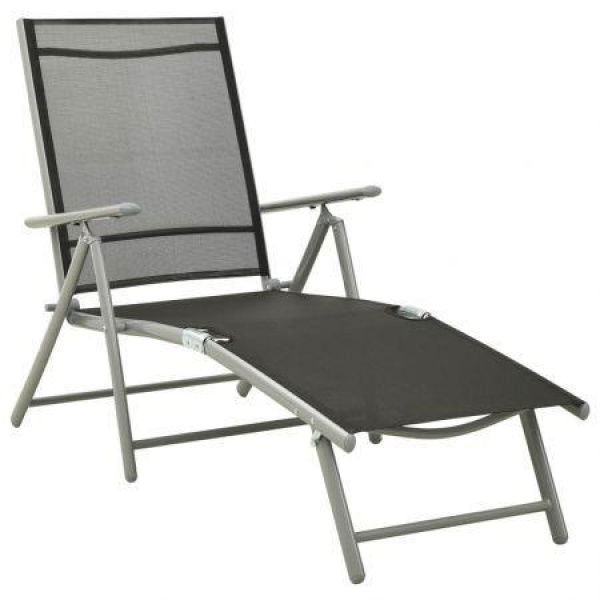 Folding Sun Lounger Textilene And Aluminium Black And Silver