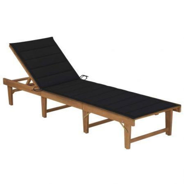 Folding Sun Lounger With Cushion Solid Acacia Wood