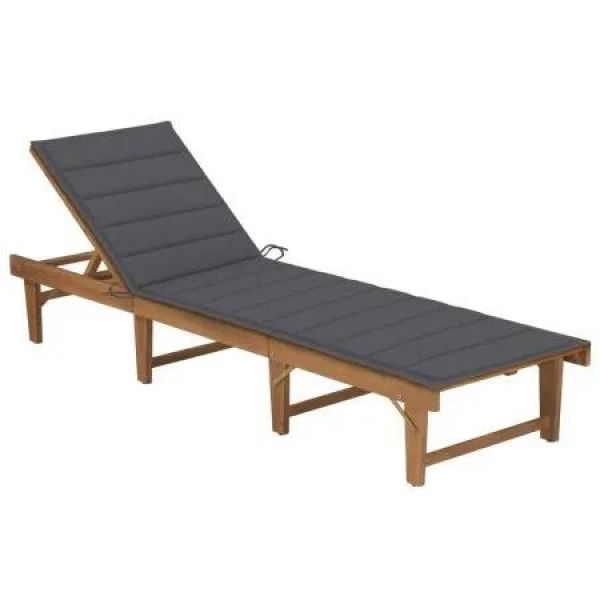 Folding Sun Lounger with Cushion Solid Wood Acacia