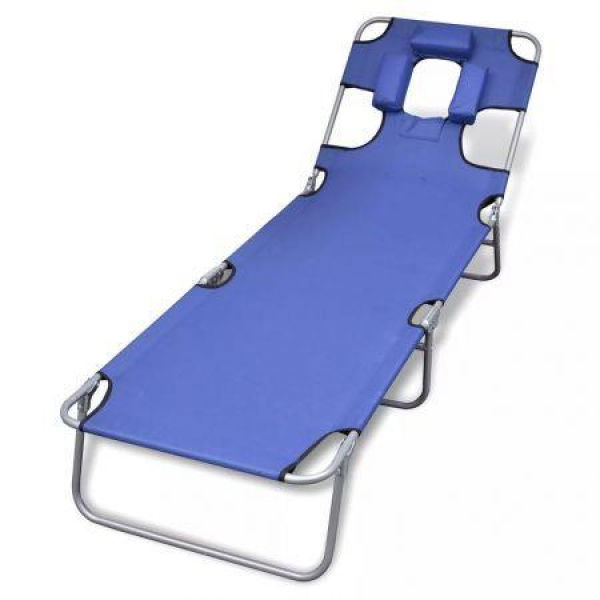 Folding Sun Lounger With Head Cushion Powder-coated Steel Blue