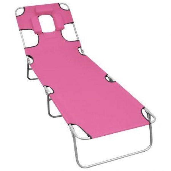 Folding Sun Lounger with Head Cushion Steel Magento Pink