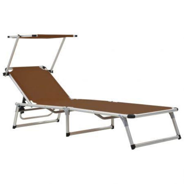 Folding Sun Lounger With Roof Aluminium And Textilene Brown