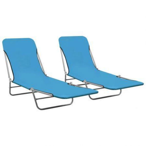 Folding Sun Loungers 2 Pcs Steel And Fabric Blue