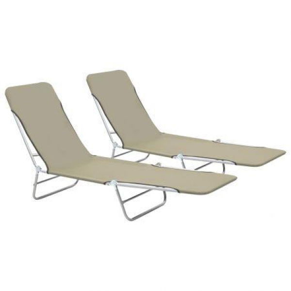 Folding Sun Loungers 2 Pcs Steel And Fabric Taupe