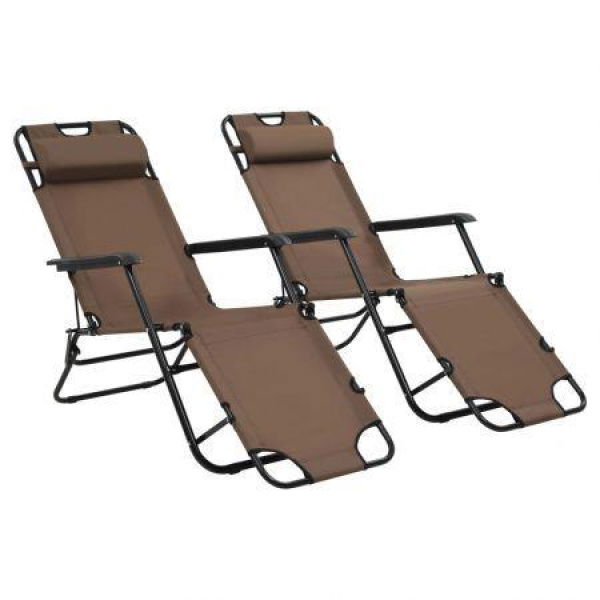 Folding Sun Loungers 2 Pcs With Footrests Steel Brown