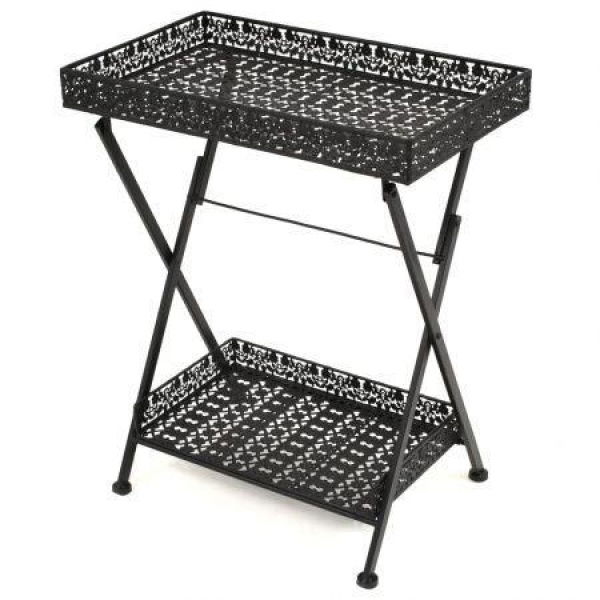 Folding Tea Table Vintage Style Metal 58x35x72 Cm Black