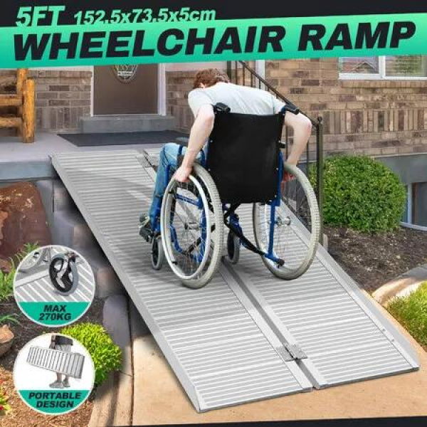 Folding Wheelchair Ramp 152.5x73.5cm Portable Threshold Mobility Aid Steps Handicap 270kg Aluminium Loading Access