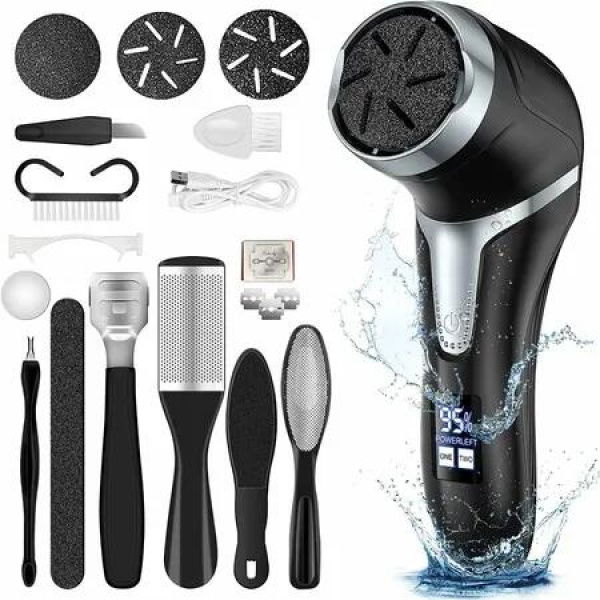 Foot Callus Remover Electric Rechargeable 3 Rollers 2 Speeds Dead Skin Removal Feet Care Pedicure Tool Black