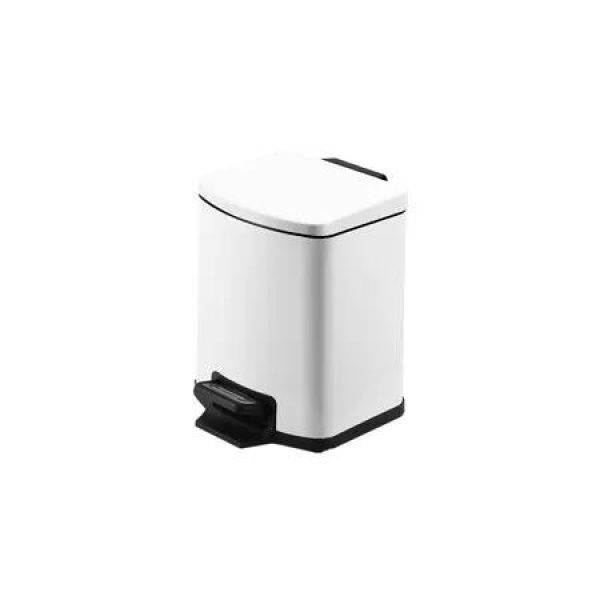 Foot Pedal Tungsten Steel Rubbish Bin Garbage Waste Trash Can Square 12L White