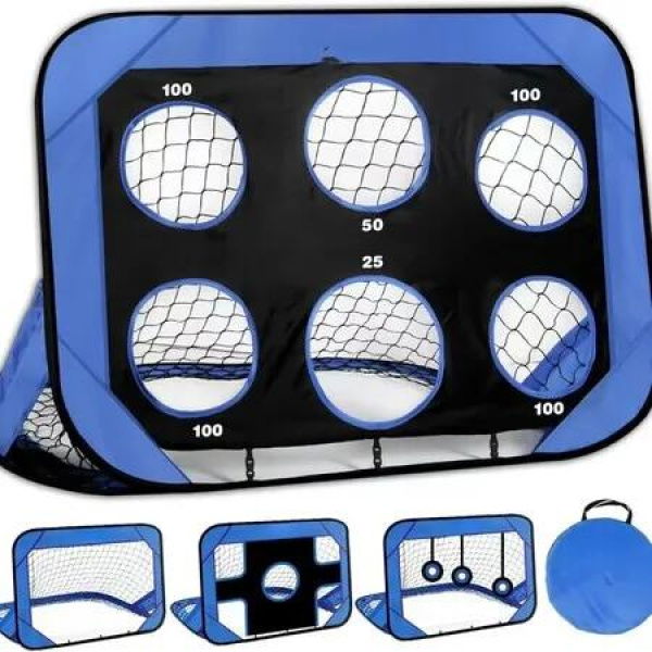 Football Goal 4-in-1 Detachable Pop Up Football Goal 4 Modes Football Garden Training Equipment Portable Soccer Goal Net with Carry Bag for Boys(Blue)
