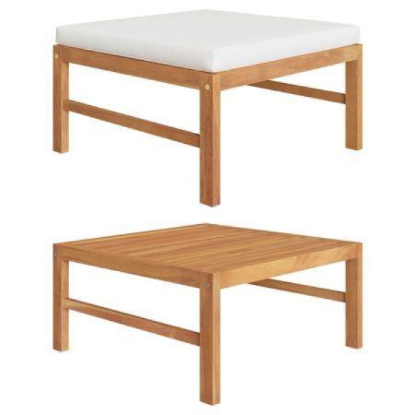 Footrest With Cream Cushion Solid Teak Wood