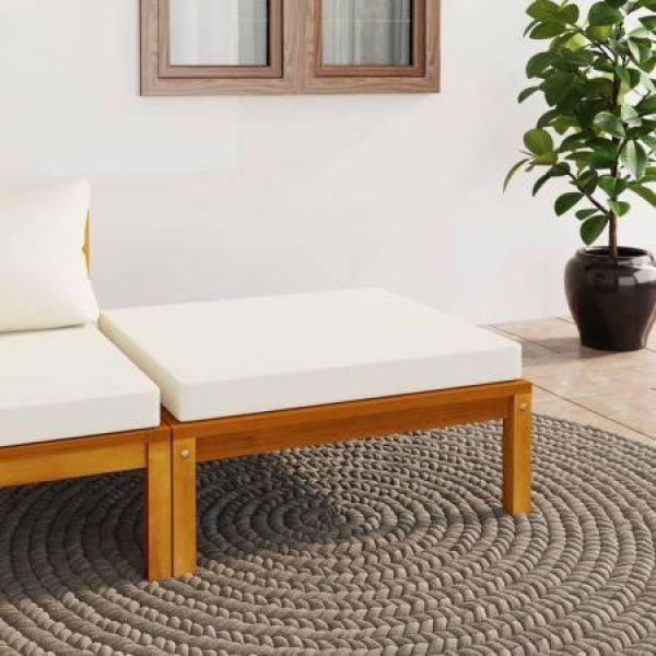 Footrest With Cream White Cushion Solid Acacia Wood