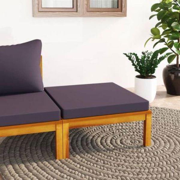 Footrest With Dark Grey Cushion Solid Acacia Wood