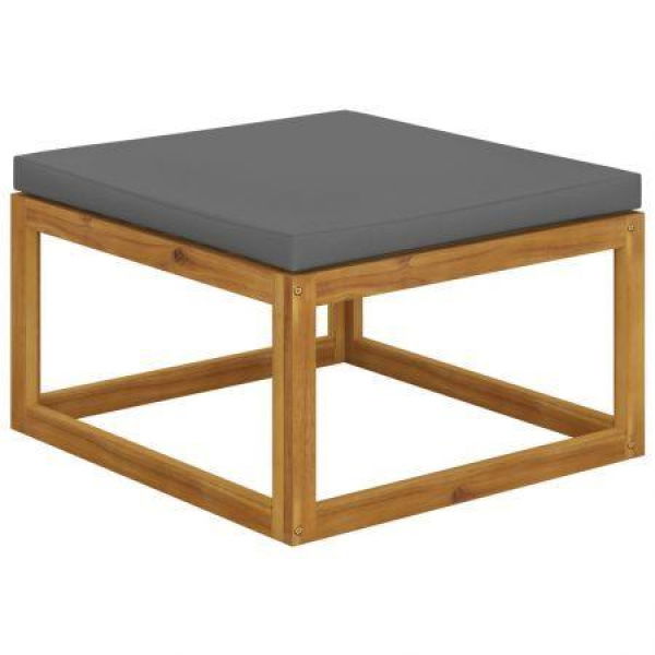 Footrest With Dark Grey Cushion Solid Acacia Wood