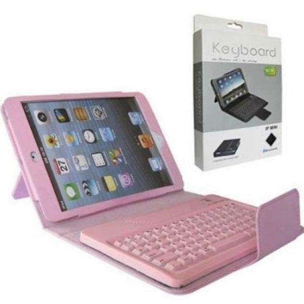 For Apple IPad Mini Stand Plastic + TPU Case Cover With Wireless Bluetooth Keyboard - Pink.