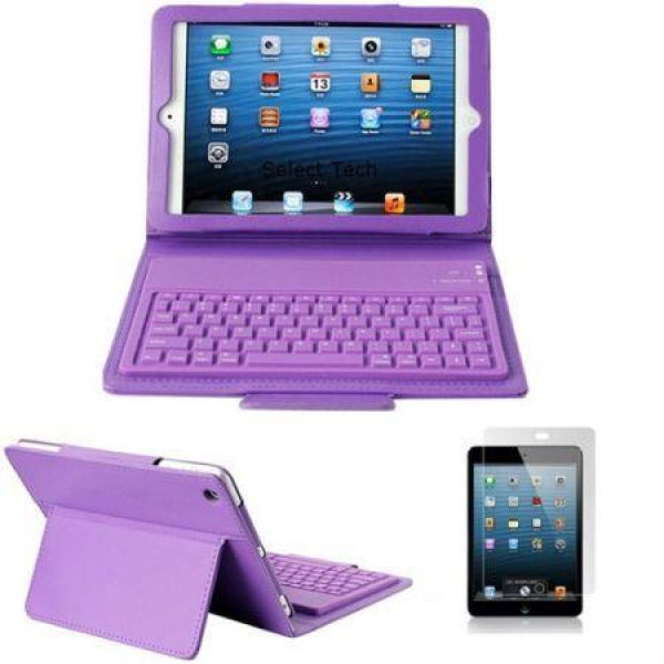 For Apple IPad Mini Stand Plastic + TPU Case Cover With Wireless Bluetooth Keyboard - Purple.