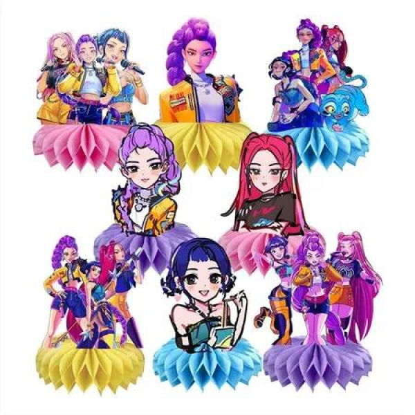 For Demon Movie Hunters Honeycomb 8Pcs Table Centerpiece,Demon Movie Hunters Birthday Party Supplies Table Decorations for Kids Party Decorations