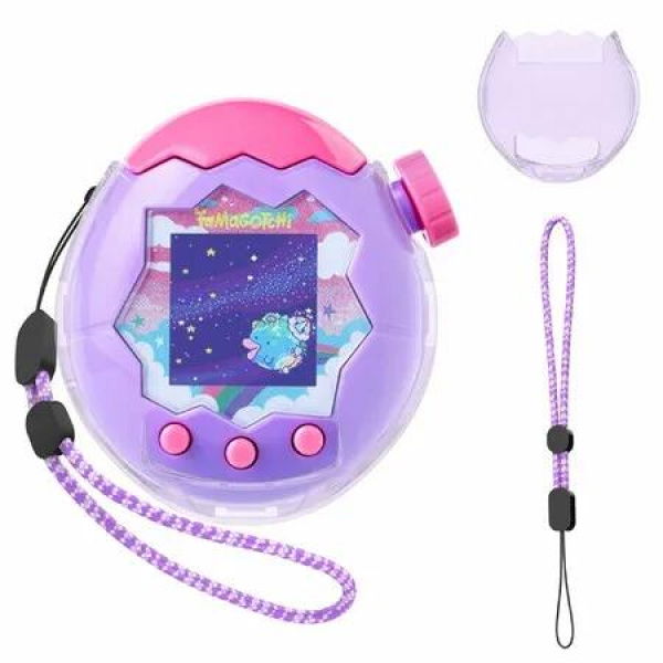 For Tamagotchi Paradise Clear Case with Lanyard,Body and Screen Guard for Tamagotchi Paradise Accessories,Transparent Hard Display Box (No Device/Film)