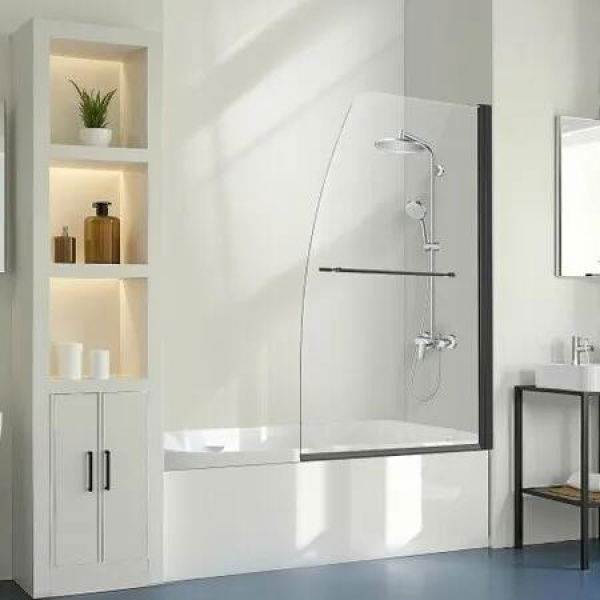Frameless Bathtub Shower Door 864Â x 1397 mmÂ 180Â° Rotatable DoorÂ Black