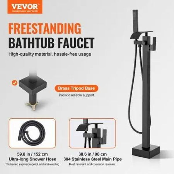 Freestanding Bathtub Faucet Floor Mount Freestanding Tub Filler Shower Mixer Taps Two Water Modes 360Â° Swivel Spout for Bathing & Showering Pet Bathing