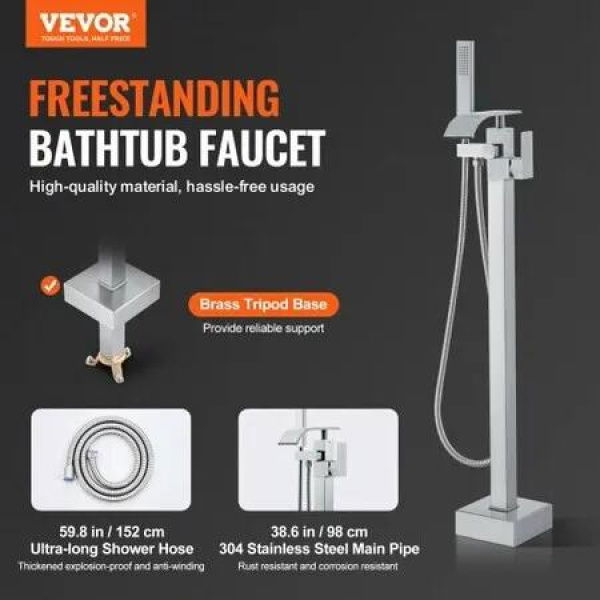 Freestanding Bathtub Faucet Floor Mount Freestanding Tub Filler Shower Mixer Taps Two Water Modes 360Â° Swivel Spout for Bathing & Showering Pet Bathing