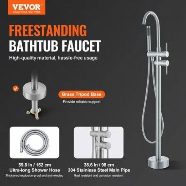 Freestanding Bathtub Faucet Floor Mount Freestanding Tub Filler Shower Mixer Taps Two Water Modes 360Â° Swivel Spout for Bathing & Showering Pet Bathing