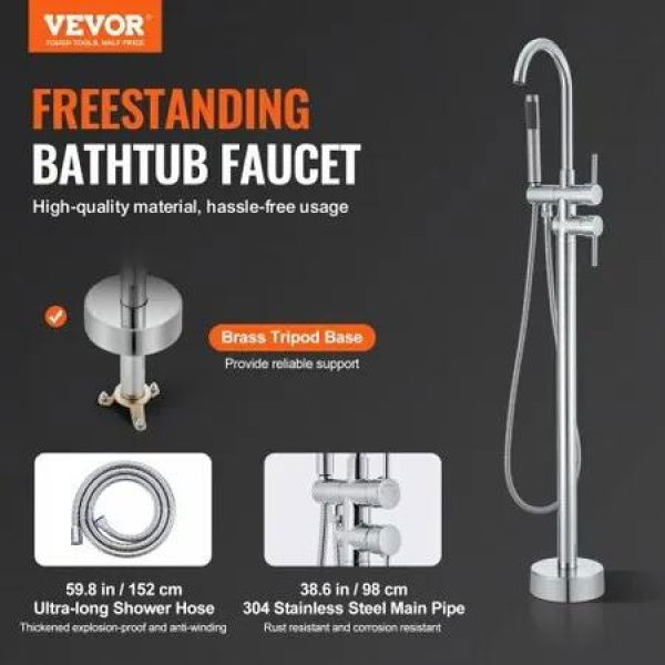 Freestanding Bathtub Faucet Floor Mount Freestanding Tub Filler Shower Mixer Taps Two Water Modes 360Â° Swivel Spout for Bathing & Showering Pet Bathing