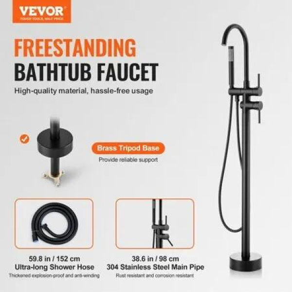 Freestanding Bathtub Faucet Floor Mount Two Water Modes 360Â° for Bathing