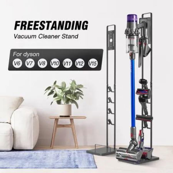 Freestanding Cordless Vacuum Cleaner Metal Stand Rack Hook Grey