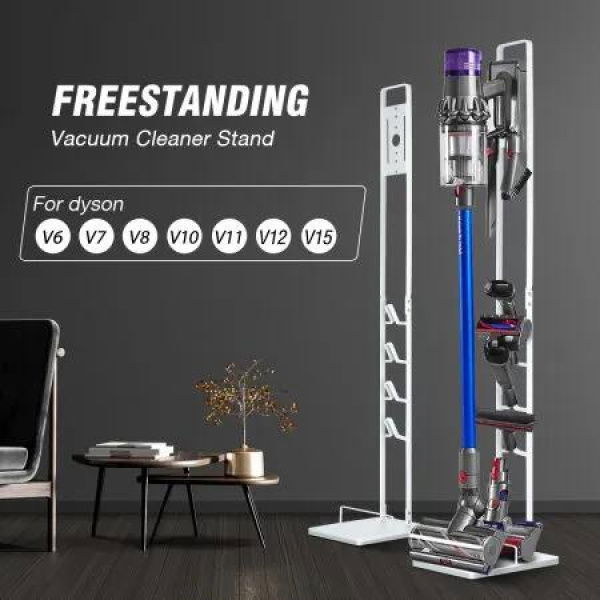 Freestanding Cordless Vacuum Cleaner Metal Stand Rack Hook White