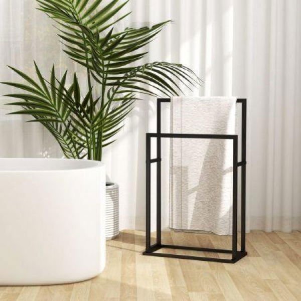 Freestanding Towel Rack Black 48x24x78.5 Cm Iron.