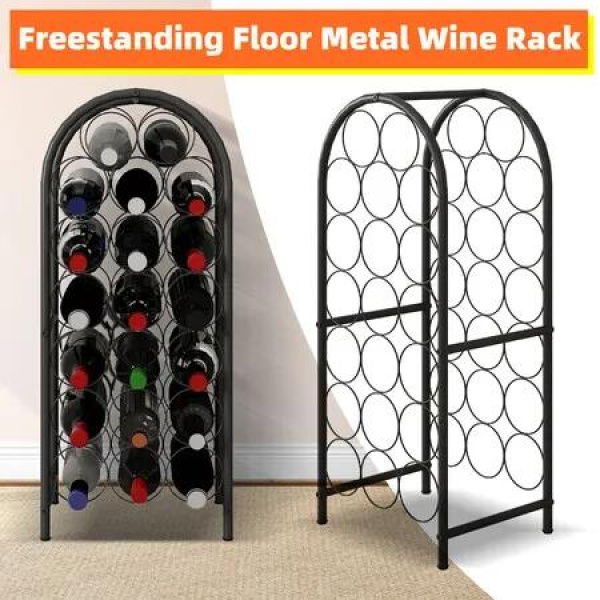 Freestanding Wine Rack Floor Bottle Storage Holder Black Metal Modern Vertical Corner Stand Up Shelf Display for Home Cellar Bar