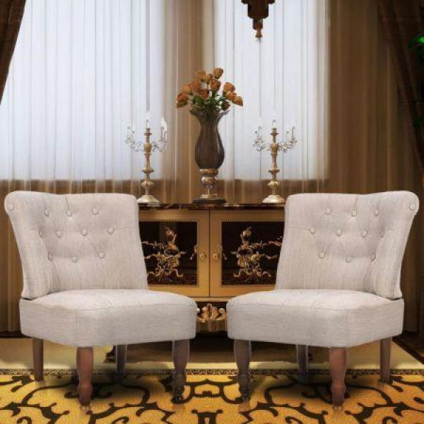 French Chairs 2 Pcs Fabric Cream