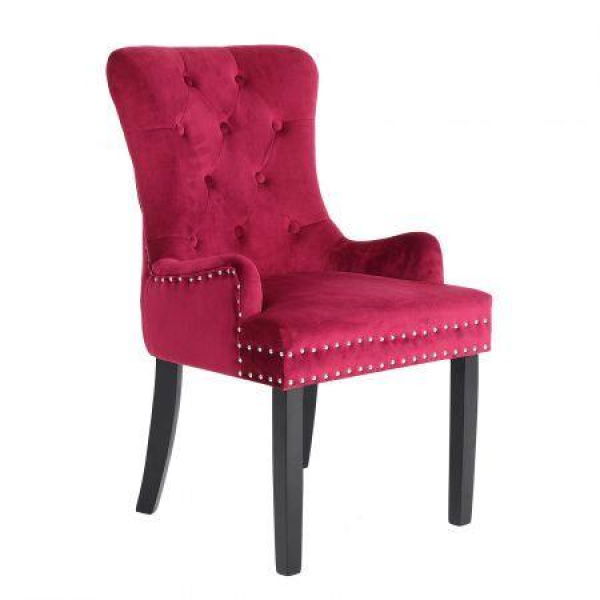 French Provincial Dining Chair Ring Studded Velvet Rubberwood Leg LISSE Bordeaux RED